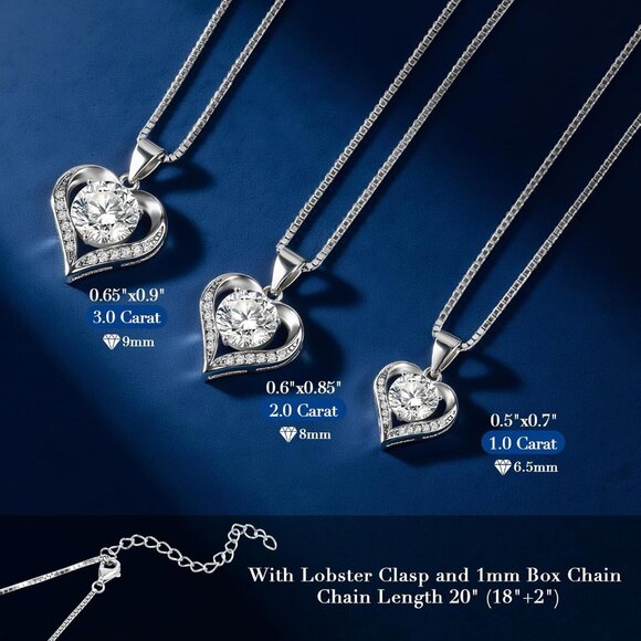 Sterling Silver Heart Moissanite Necklace for Women, 1 Carat, Elegant Gift - Picture 5 of 6